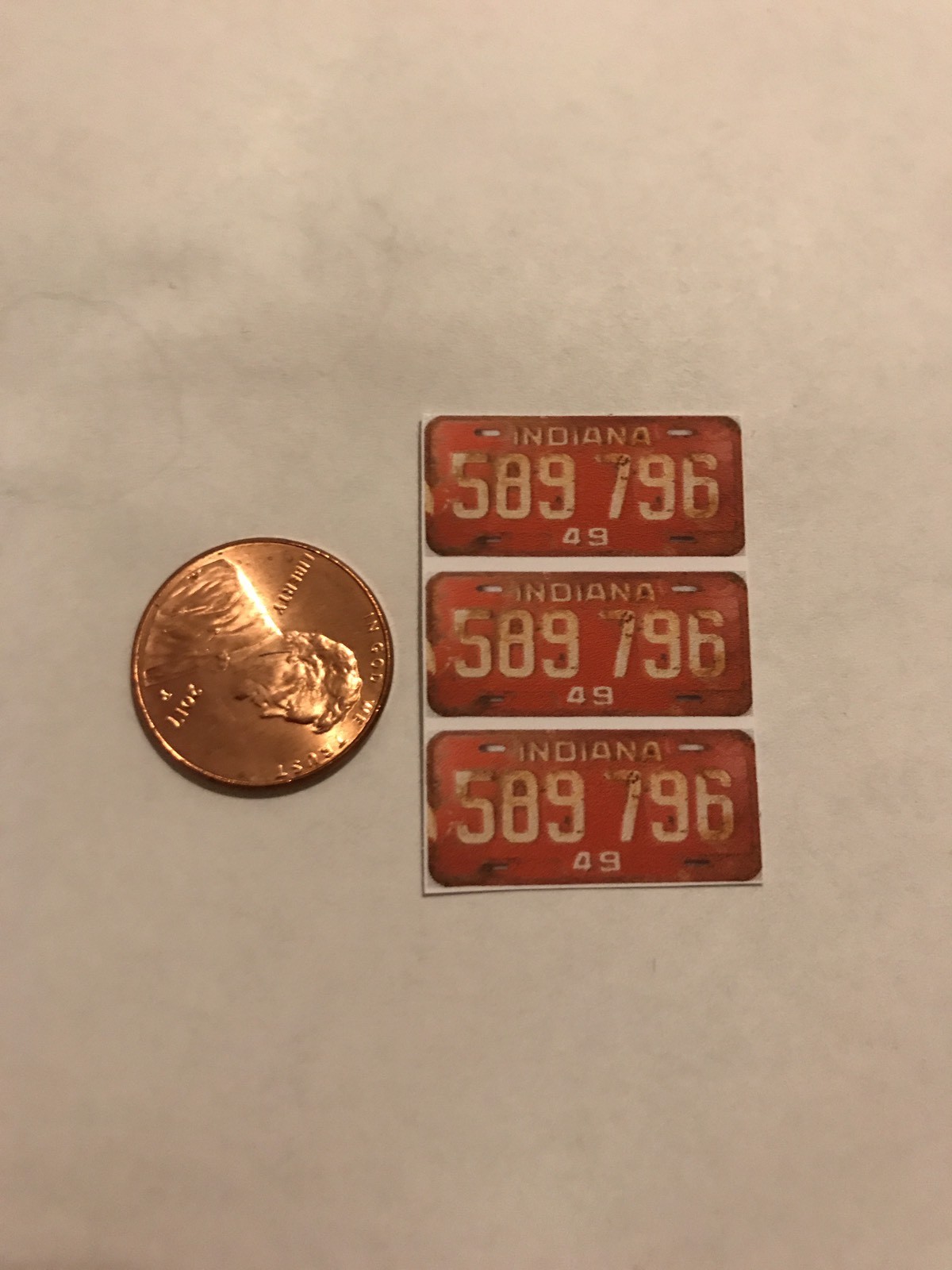 1/10 scale Weathered 1949 Indiana license plate decals for your r/c car or truck