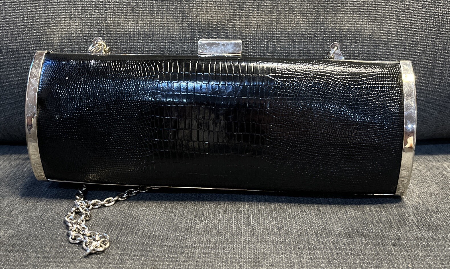 Style & Company Evening Lizard Grain Bag, Black/Silver
