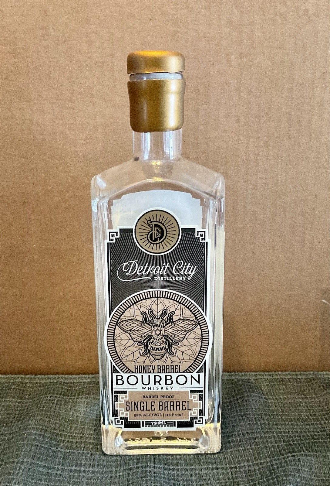 EMPTY Detroit City Distillery Honey Barrel Bourbon Whiskey Clear Empty Bottle