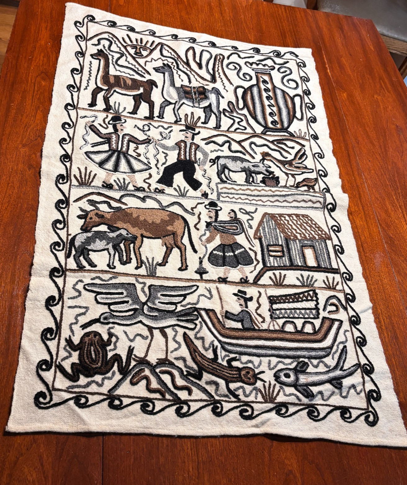 Vintage Peruvian Peru Alpaca Wool Woven Wall Hanging Tapestry Textile Folk Art