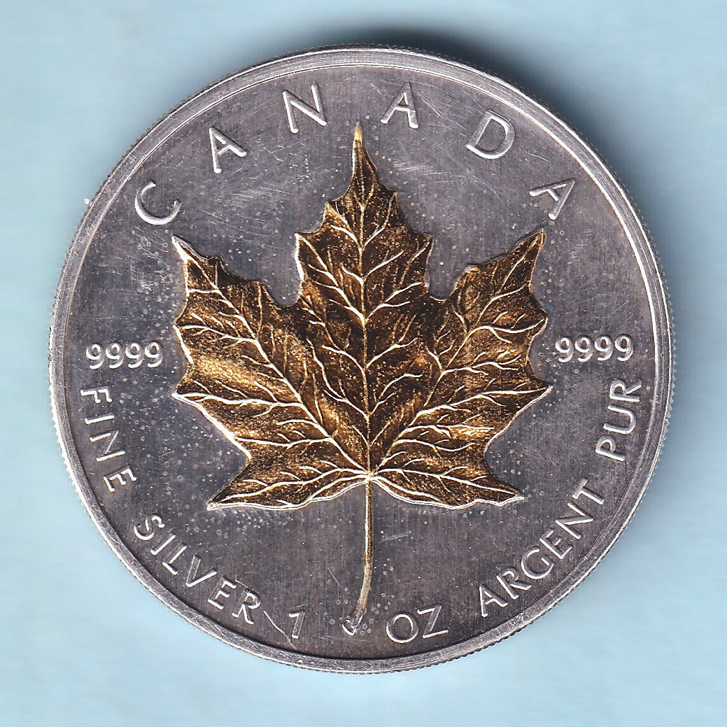 Canada. 2005 1 oz Silver - Coloured 5 Dollars.  Golden Leaf. UNC