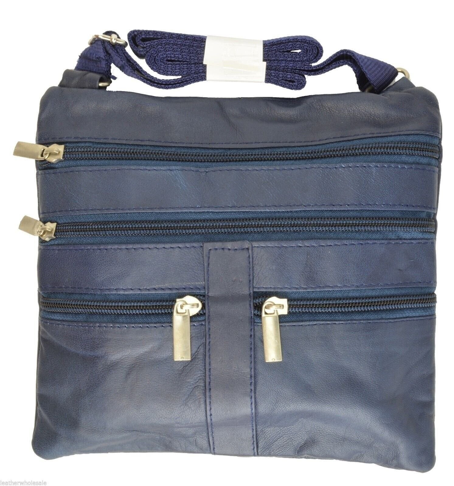 NEW 1 LADY BLUE CROSS BODY 7"X7" LEATHER SATCHEL MESSENGER BAG 48" STRAP