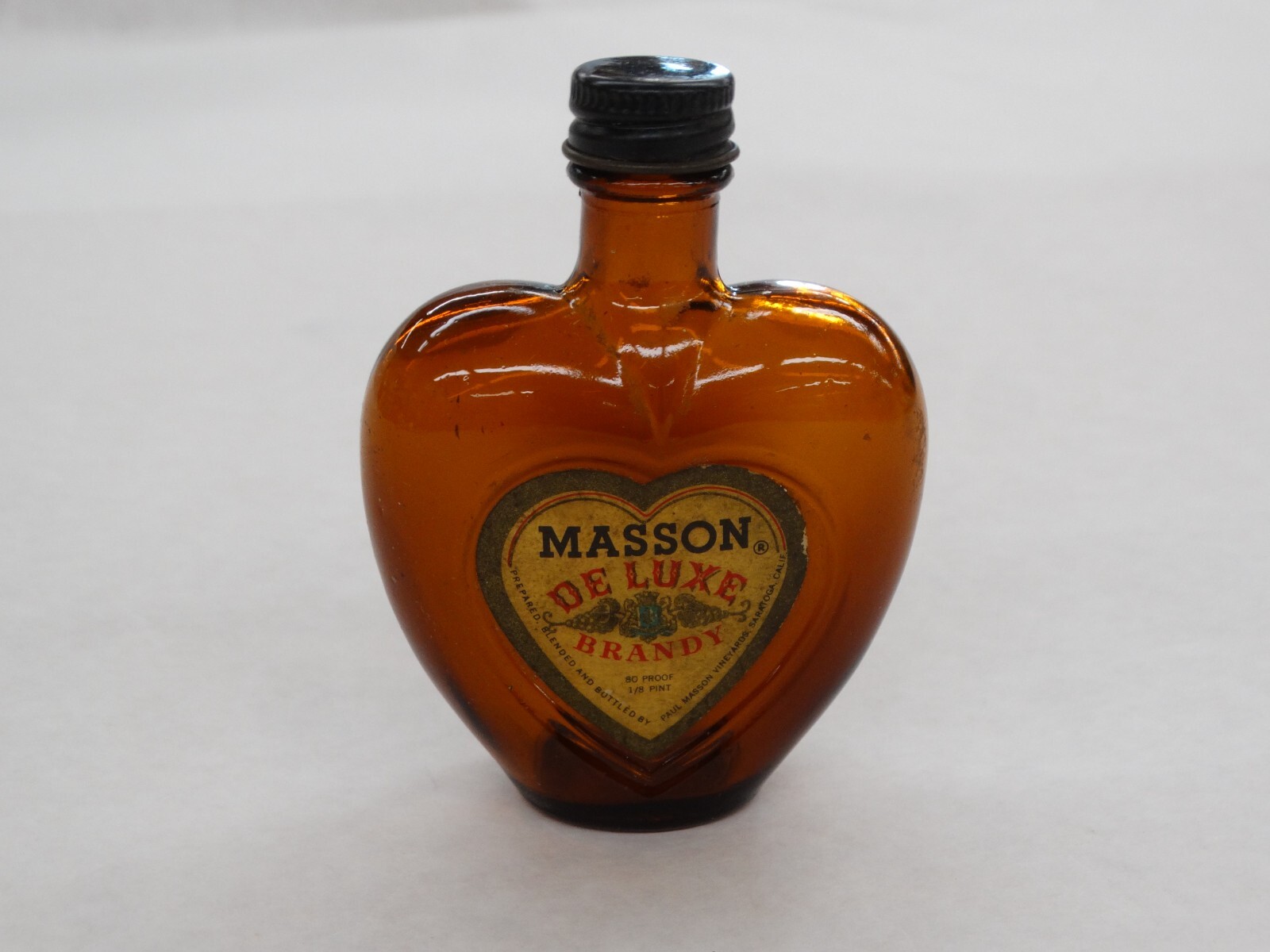 Vintage Paul Masson De Luxe 1/8 Pint Brandy Heart Bottle