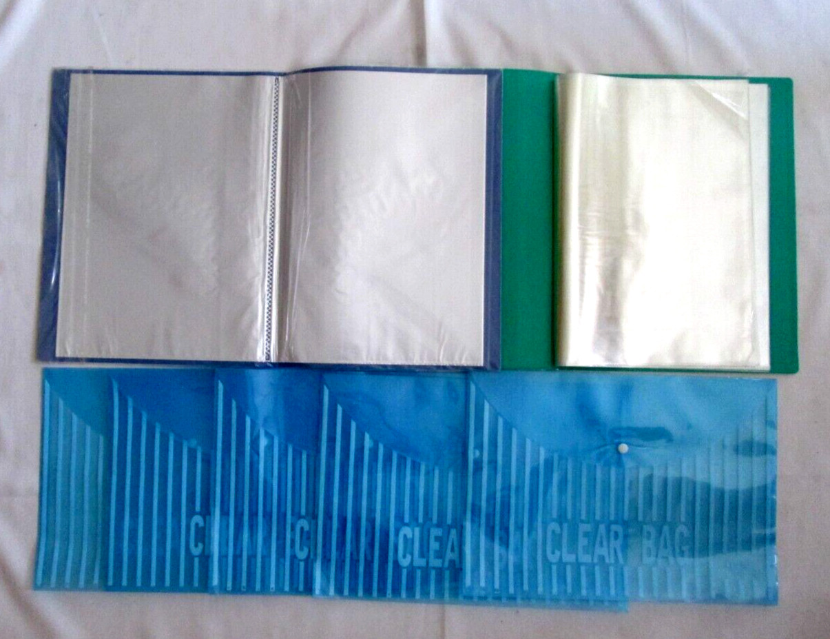 2-Clear Display Books 30 & 20 Pockets + 5 Clear Plastic Bag for Document -New