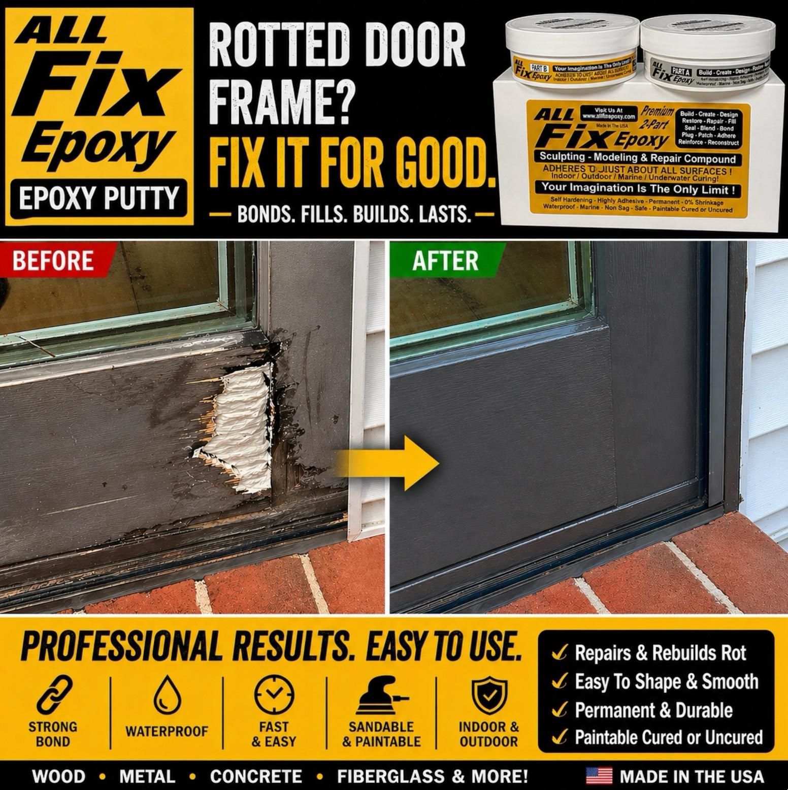 ALL FIX Epoxy Repair & Restoration Putty Pool Marine Carpentry Wood Rot Auto USA