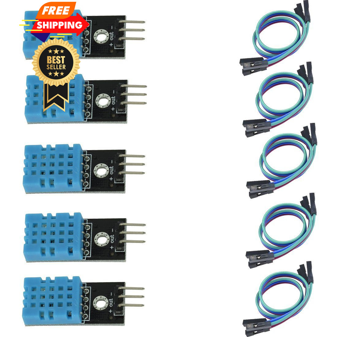 HiLetgo 5pcs DHT11 Temperature Humidity Sensor Module Digital Small, Blue
