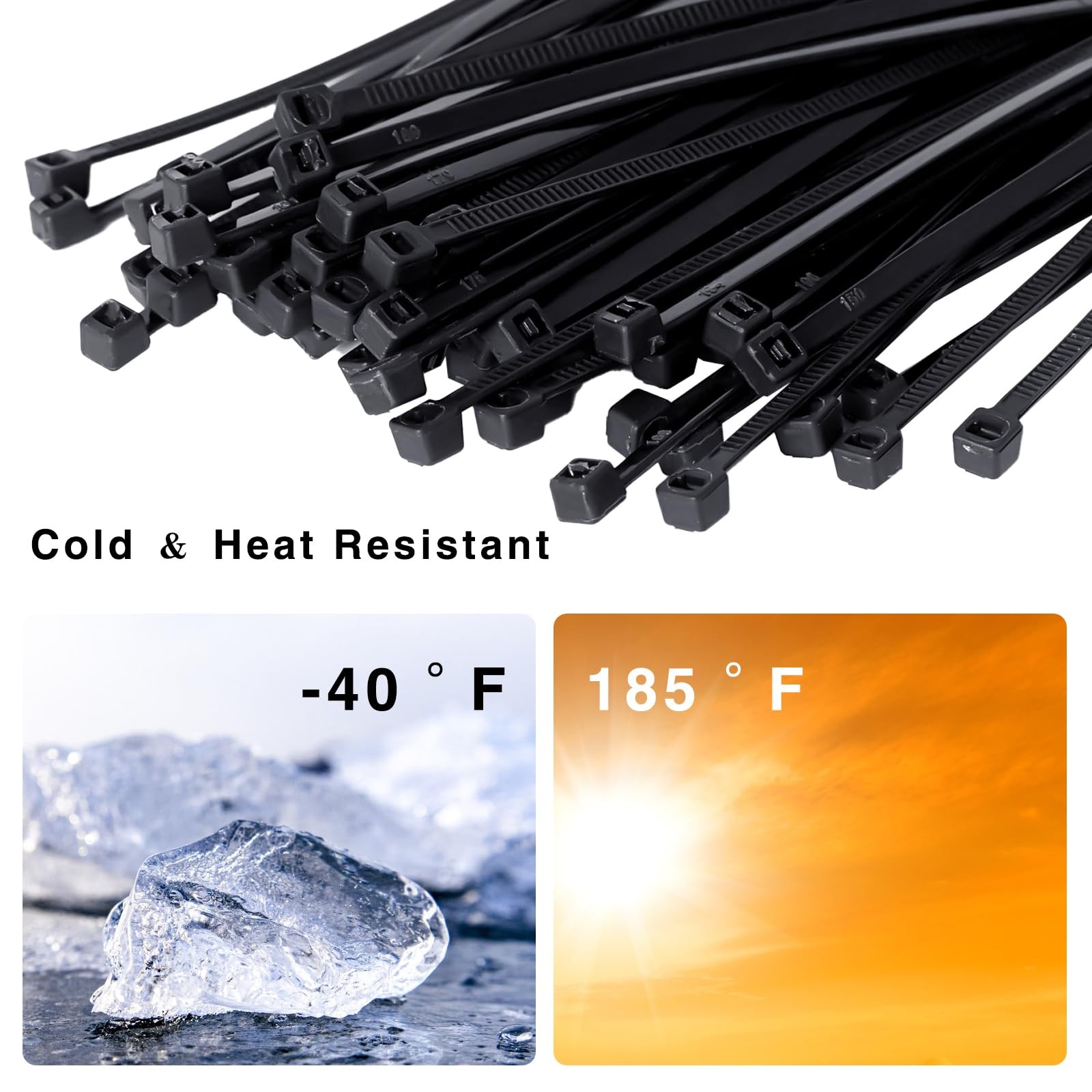 Zip Ties 8 inch, 1000 Pack Black Zip Ties, Self-Locking Nylon Cable Ties with...