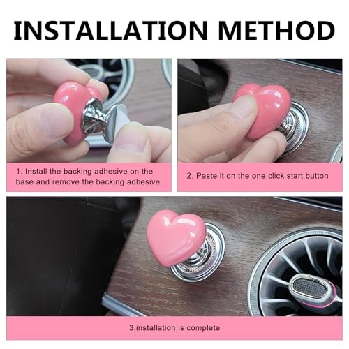 Car Start Button Cover, Heart-Shaped Decorative Engine Start-Stop 1 PC Pink
