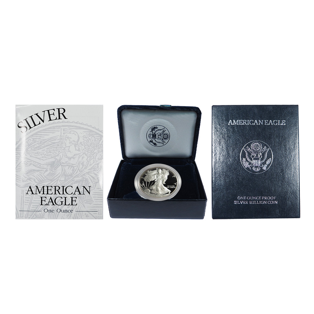 2002-W Proof $1 American Silver Eagle Box, OGP & COA