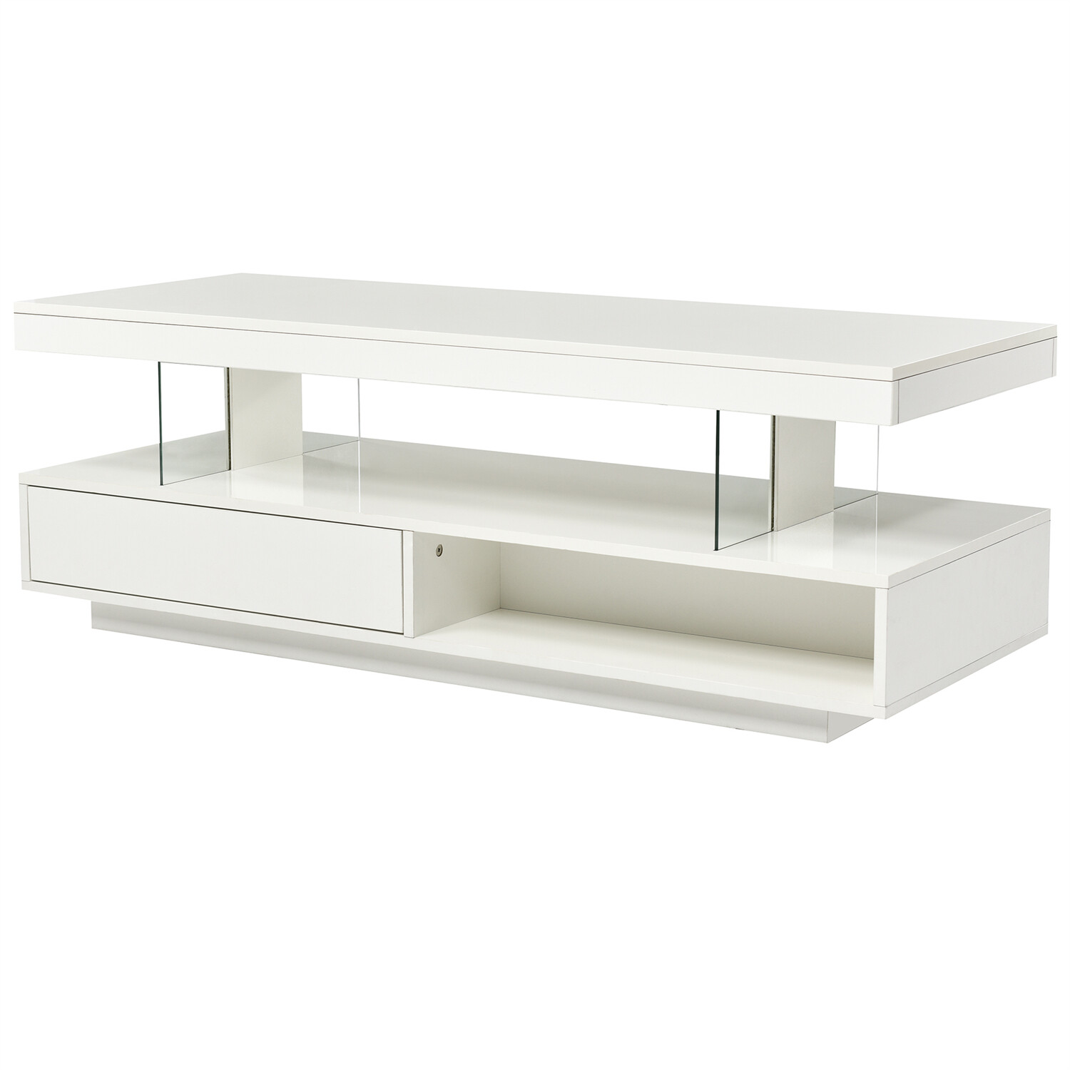 High Gloss LED Coffee Table Modern Side End Table w/ LED Lights & 2 Drawers US