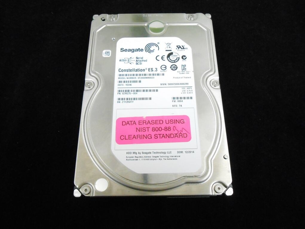 SEAGATE Constellation ES.3 2TB SAS 3.5” 7.2K ST2000NM0023 9ZM275 Hard Drive