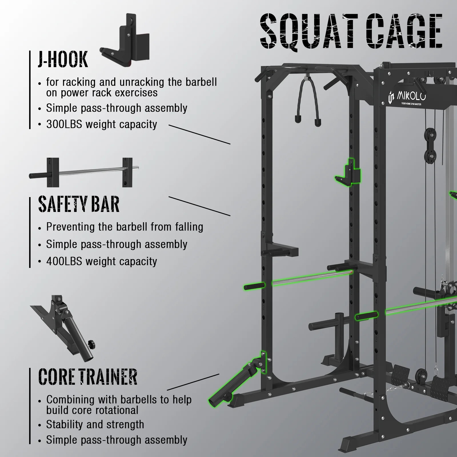 LAT Pulldown System Multi-Functional Squat Rack Exercise Power Cages Metal Black