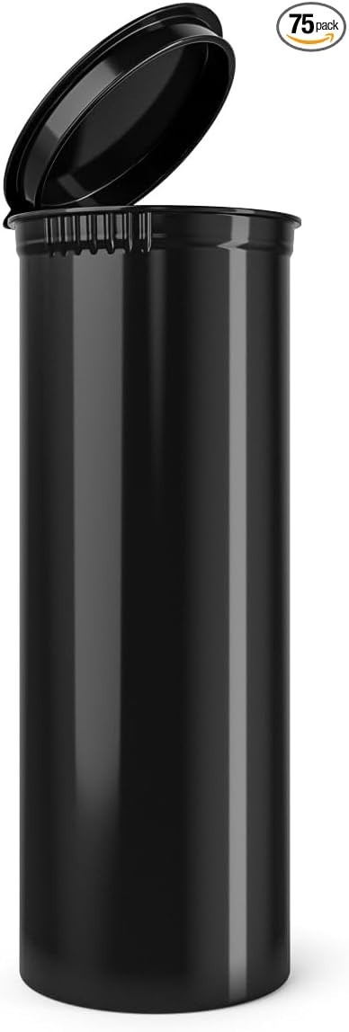 75PC | 60 Dram Child Resistant Pop Top Vial Container (Opaque Black)
