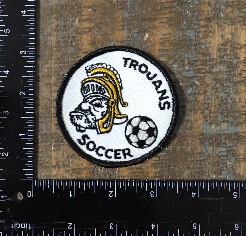 Vintage TROJANS SOCCER Sports Team Mascot Embroidered Sew-On Patch 1970s NOS