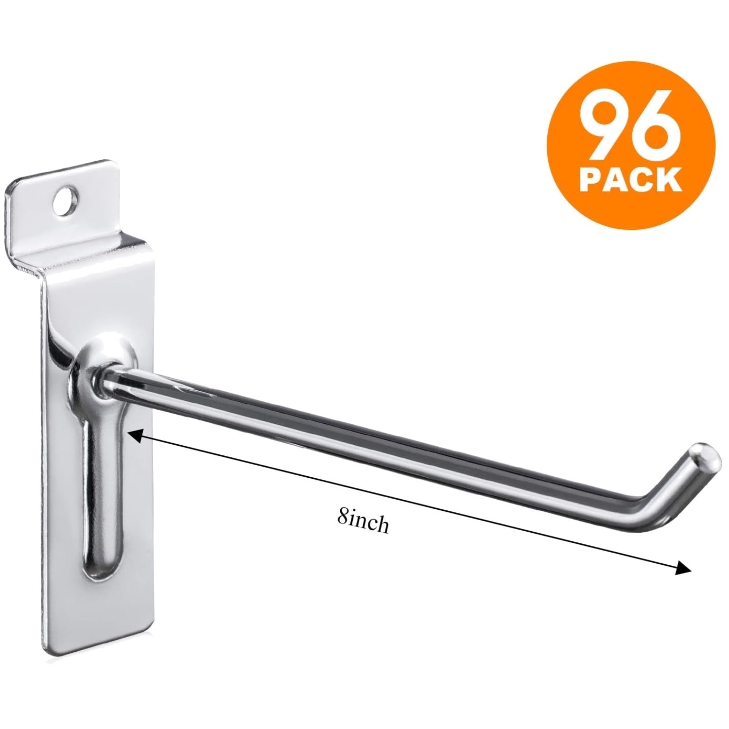 96-Pack 8" Slatwall Panel Hooks, Silver