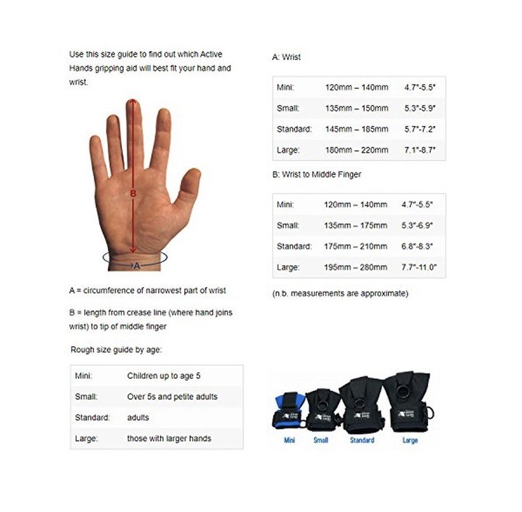Active Hands Limb Difference Gripping Aid | Standard Size For Right Hand | Black