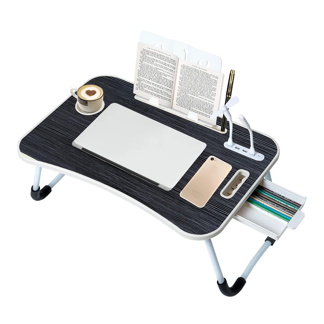 Foldable Laptop Lap Desk Bed Desk Breakfast Couch Tray w/ USB Ports Light Fan