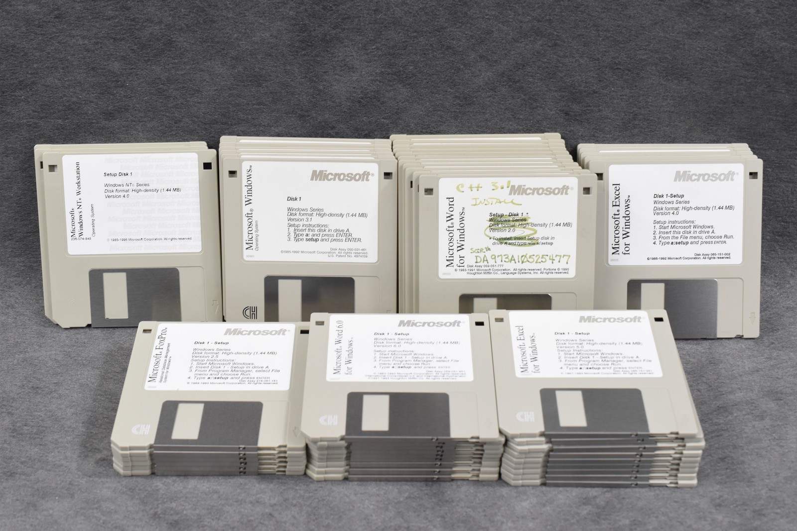 Vintage Microsoft Floppy Lot: Windows 3.1, Word 6.0, Excel, NT—Untested