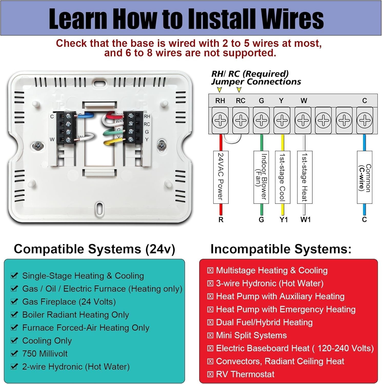 Versatile Non-Programmable Thermostat for Single-Stage Systems - White Display