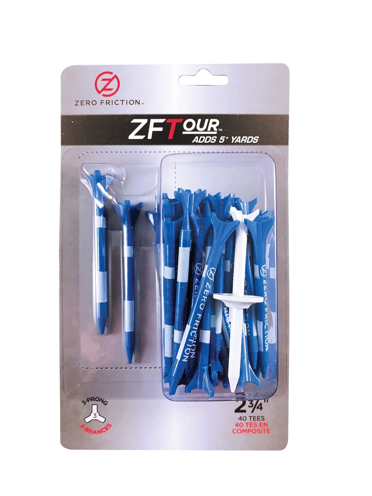 Zero Friction Tour 3-Prong Golf Tees 2-3/4-Inch Blue 40