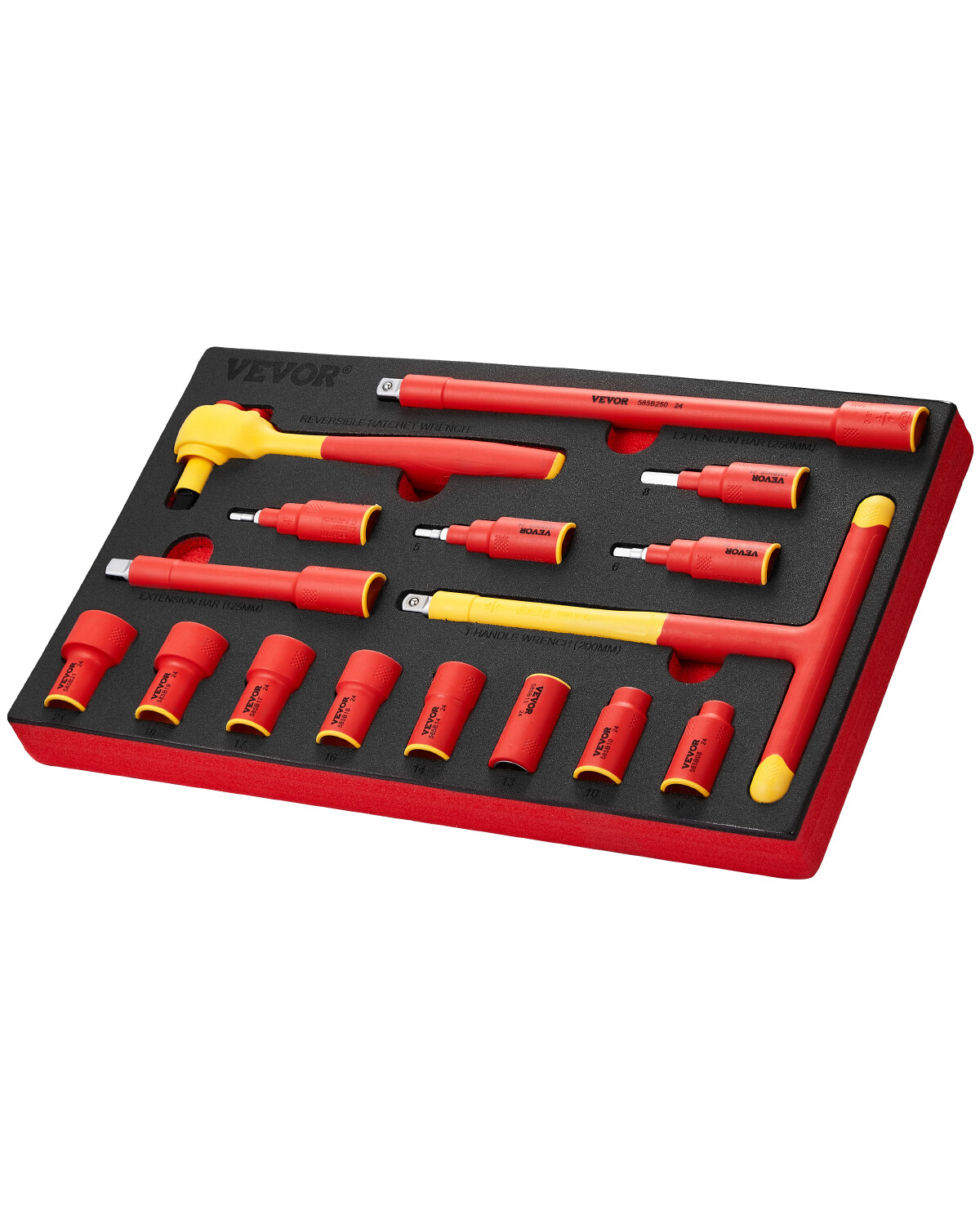 Insulated Socket Set 16-Piece Insulated Socket Tool with T-Handle Wrench 1000V