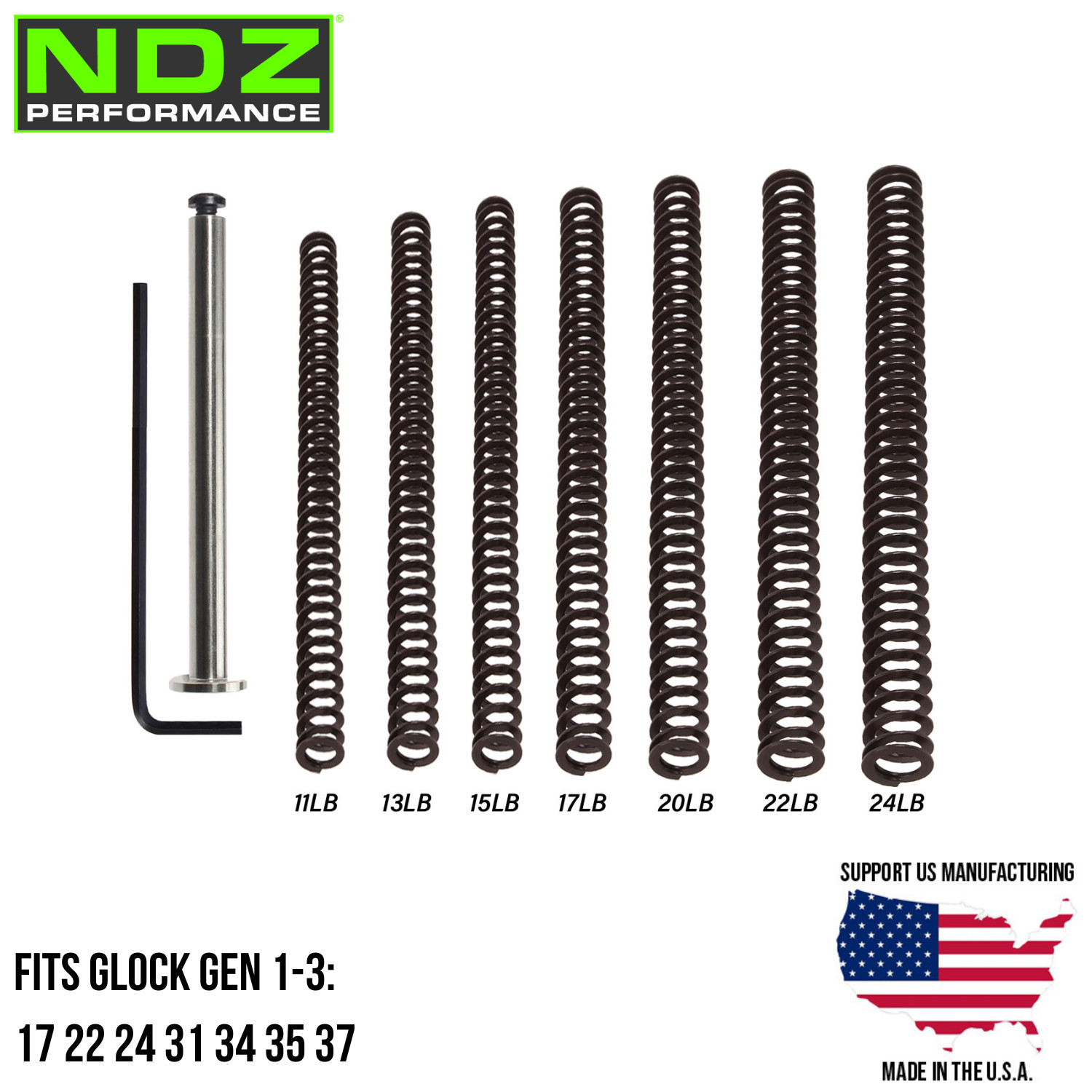 NDZ Glock 17 22 24 31 34 35 37 Gen 1-3 Guide Rod Assembly Tuner Pack Stainless