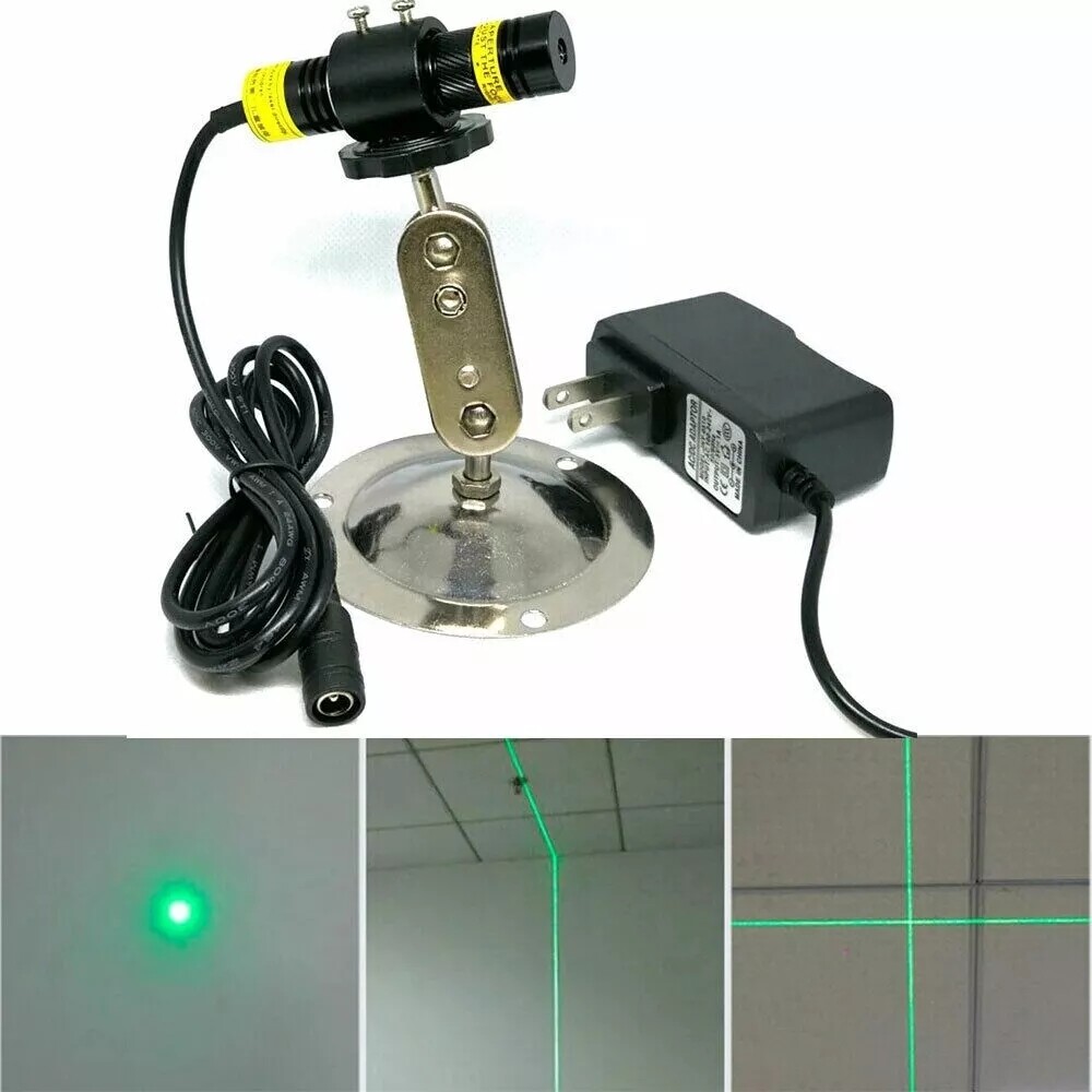 515nm 30mW Dot /Line/ Cross Green Laser Module 16*68mm w Holder+5V Adapter