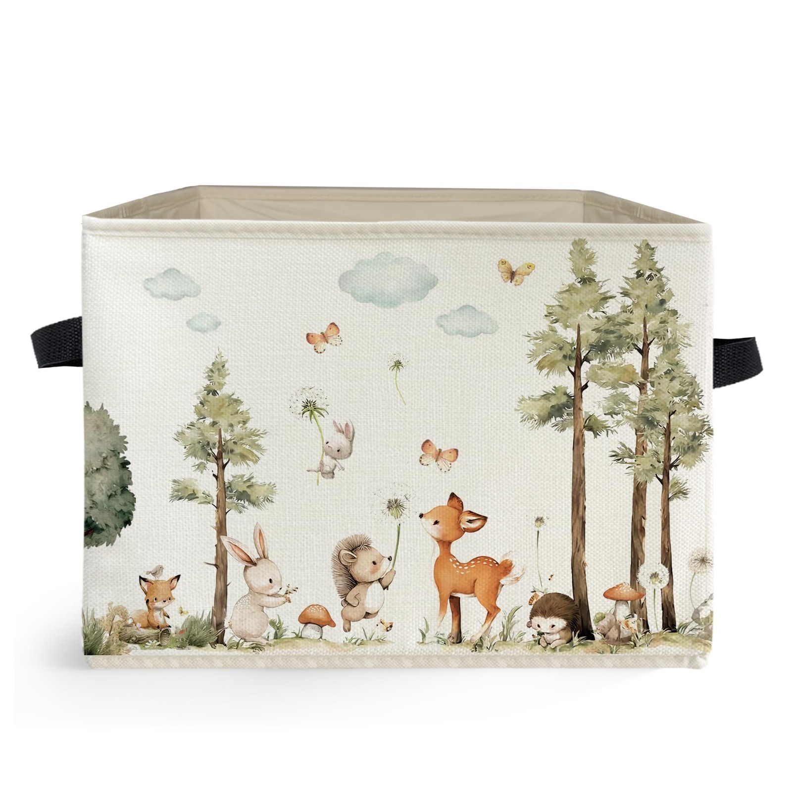Forest Animal Nursery Storage Box Bins, Watercolor Tree Deer Fox Bunny Animal...