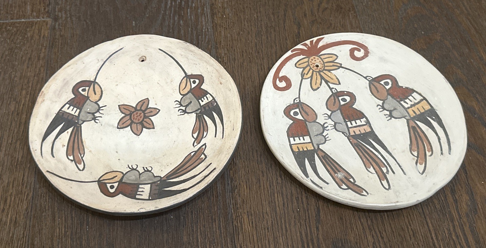 Two Vintage Nazca Hand Painted Plates Hummingbird Design Peru
