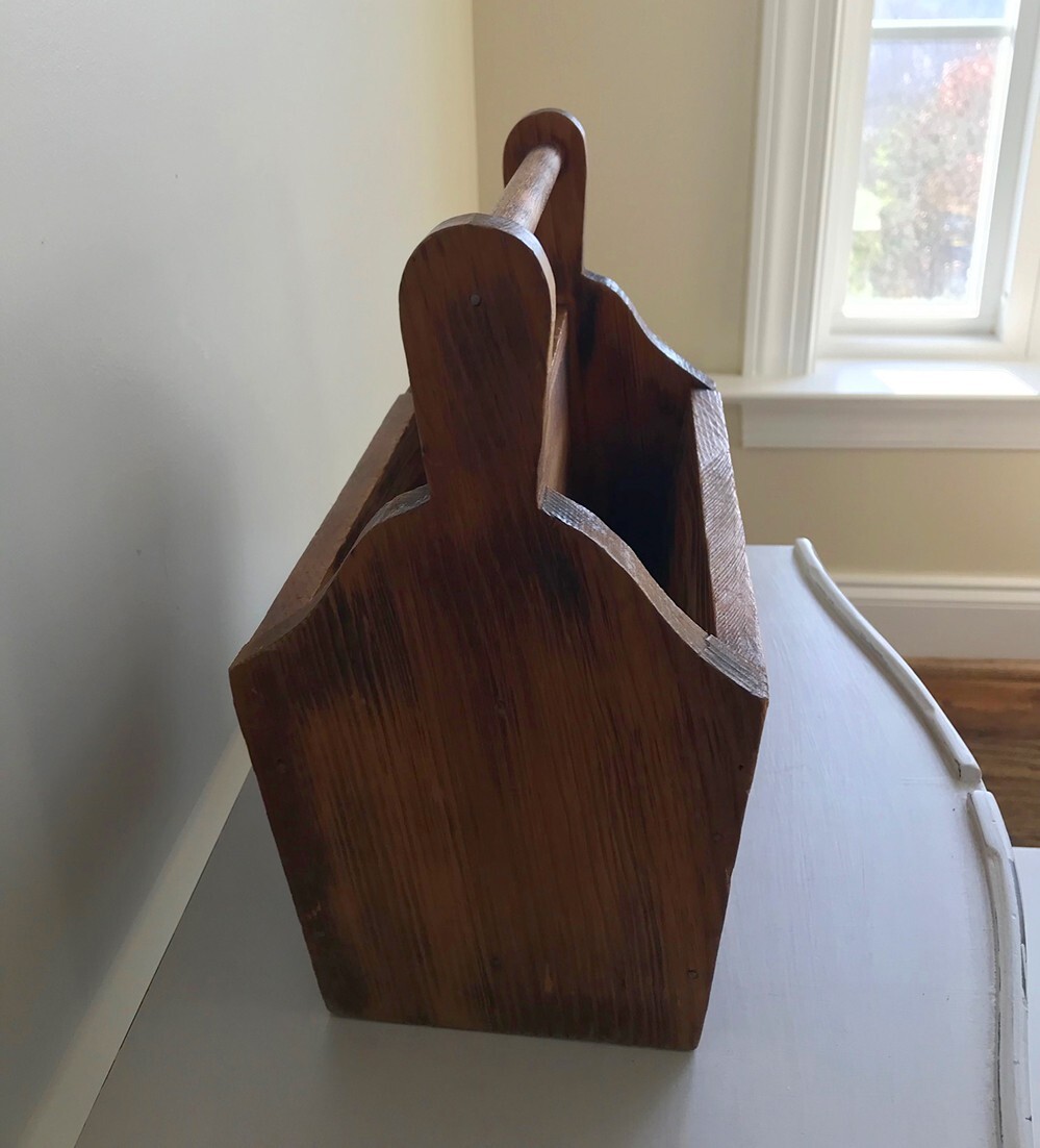 Rustic Vintage Wooden Desk Organizer Tabletop Hand Crafted with Handle, 2 Sides