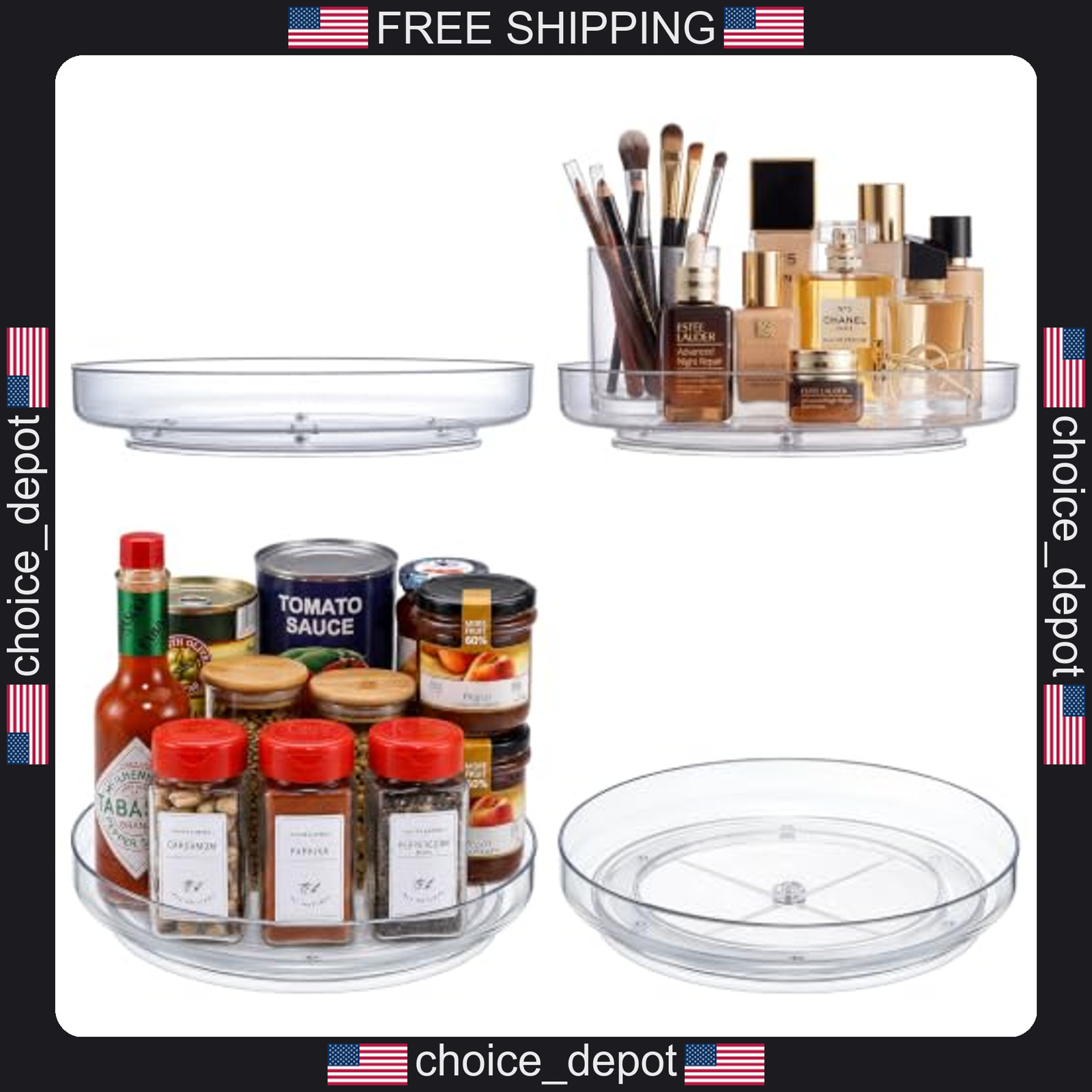 4 Pack 9 Inch Clear Acrylic Lazy Susan Turntables for Kitchen and Home