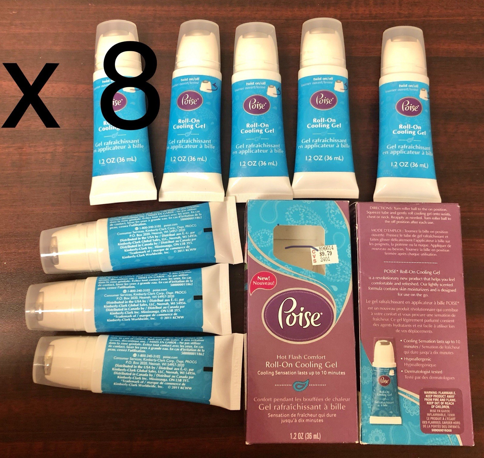 8 x 1.2 oz POISE HOT FLASH COMFORT ROLL-ON COOLING GEL ~DISCONTINUED ~ HTF