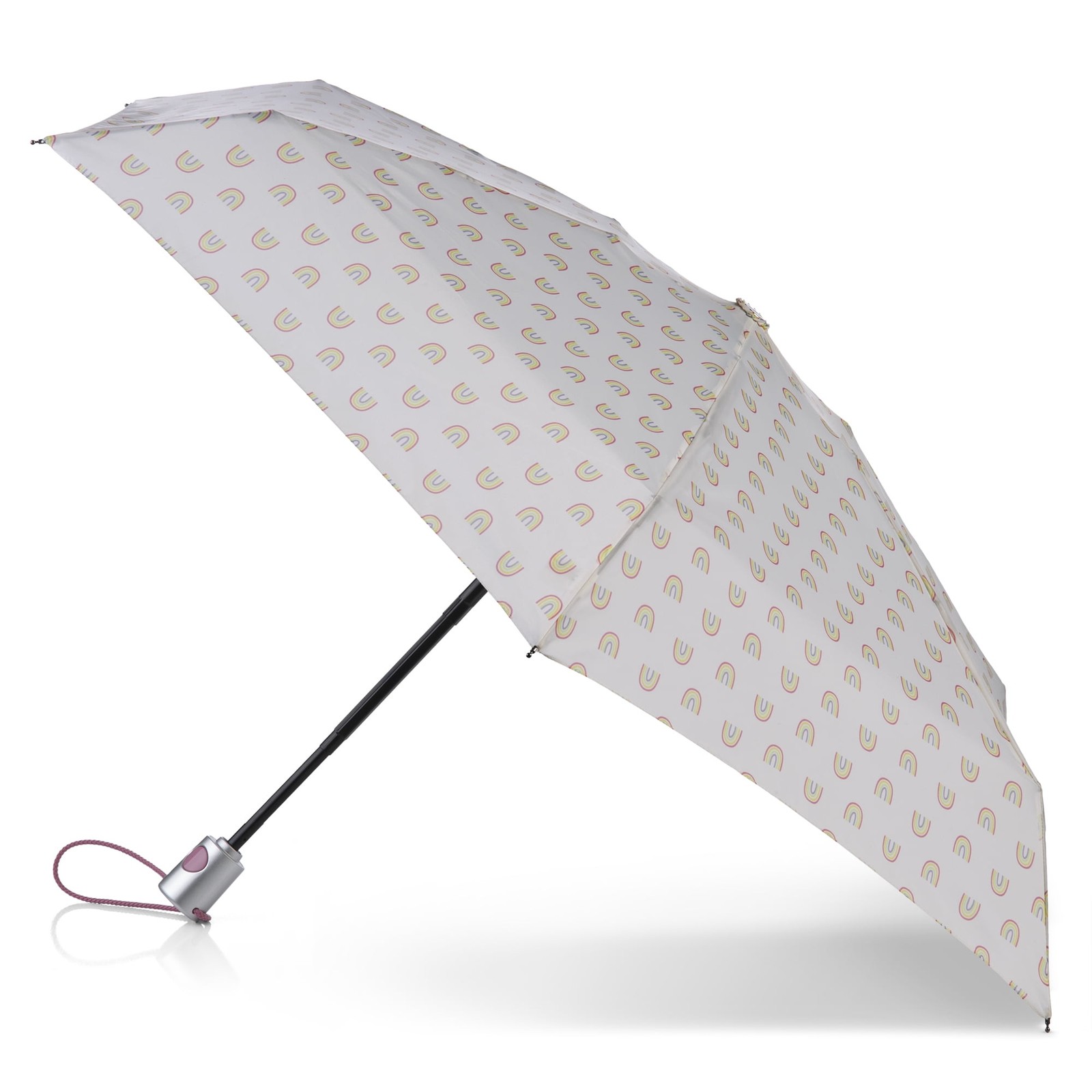Totes Travel Rain Umbrella,Auto Open Recycled Canopy,Multicolor Rainbows Compact