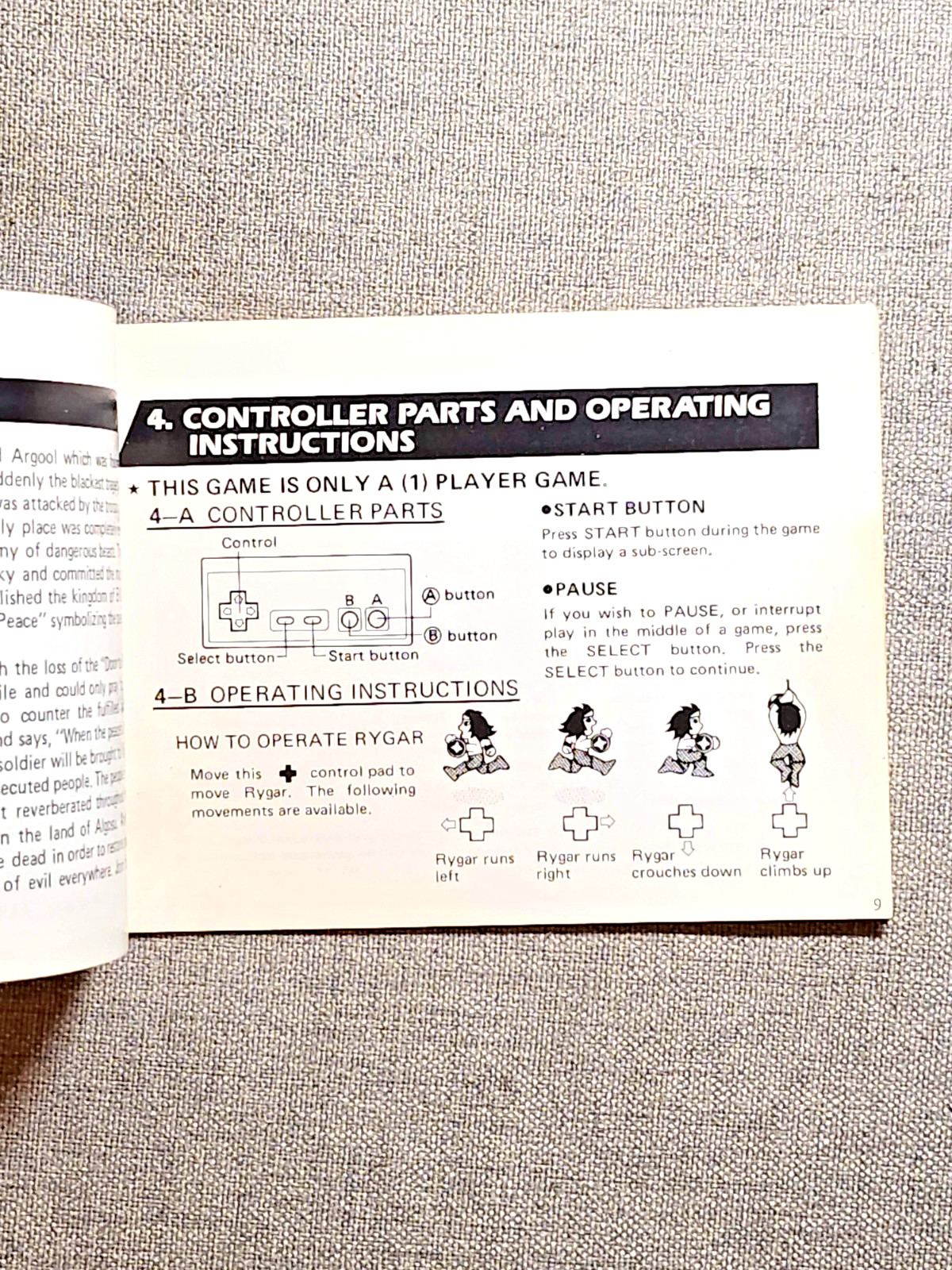 Tecmo RYGAR Instruction Manual Only - NES Nintendo