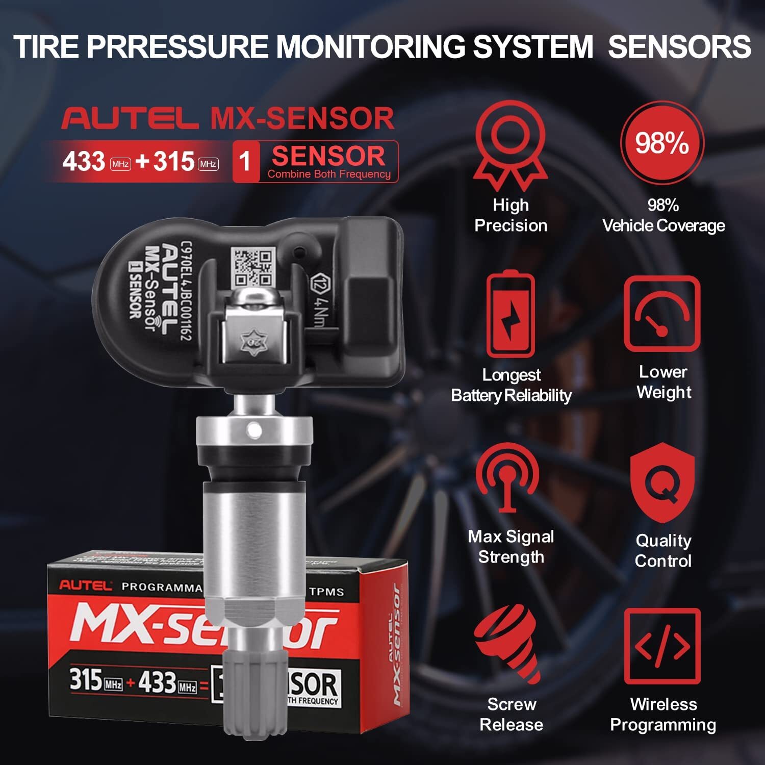 Autel MX-Sensor 2 in 1 Programmable TPMS Sensor for Tire Pressure Tool Universal