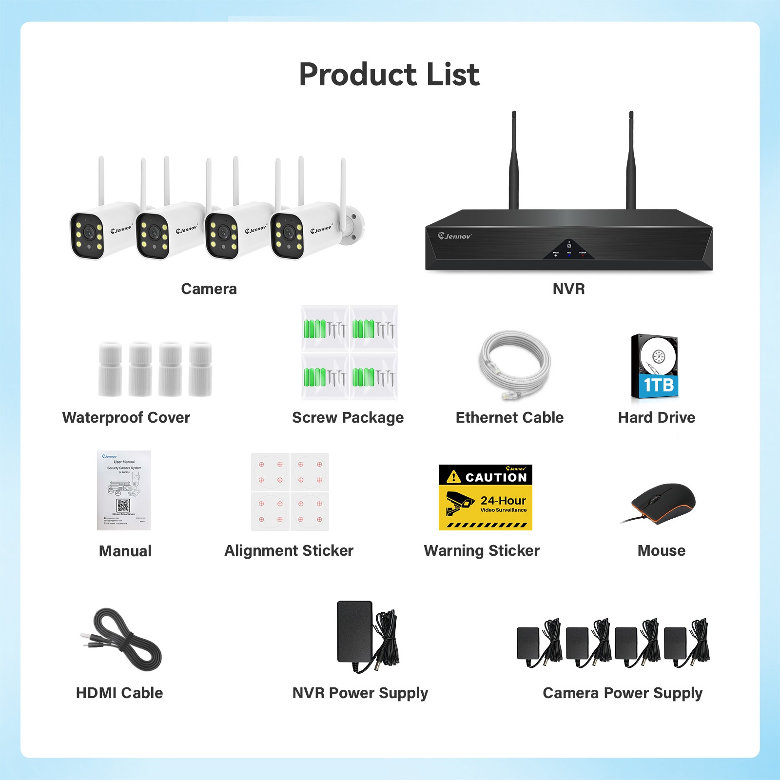 5MP Security Camera System Wireless NVR WiFi 6 Home Security Camera 2-Way Audio