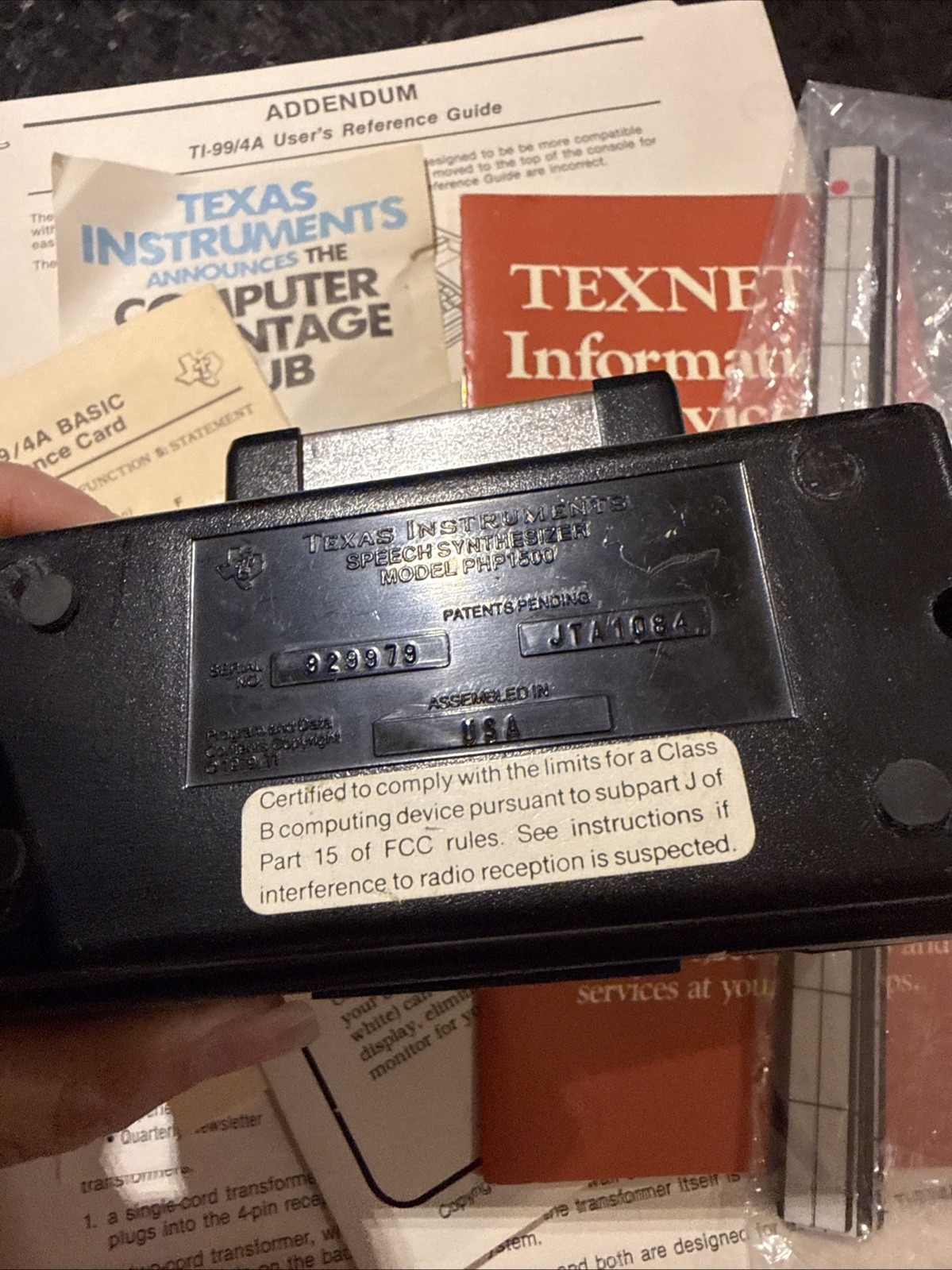 Texas Instruments Speech Synthesizer PHP1500 Untested With Extras As/is