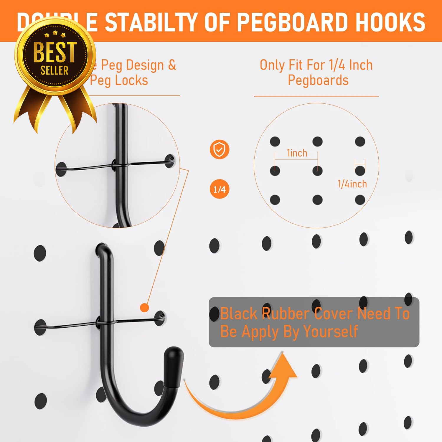 176PCS Heavy Duty Pegboard Hooks Kit with Peg Locks Black