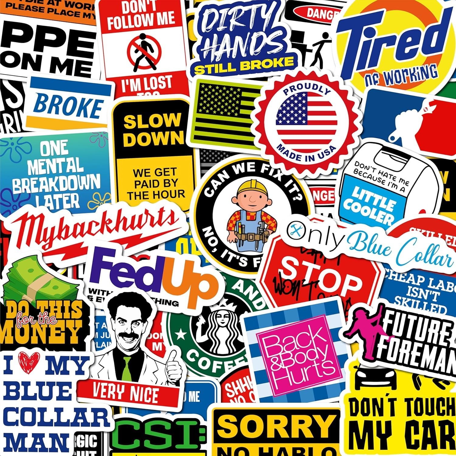 200PCS Hard Hat Stickers Funny Sarcastic Meme No Duplicates for Adults