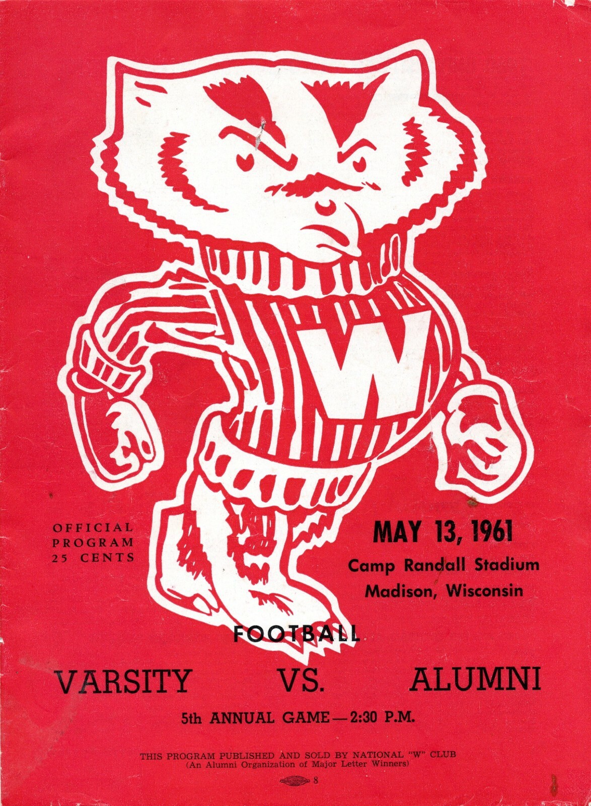 Wisconsin Badgers 1961 Varsity Vs Alumni Official Program "Camp Randall Stadium"