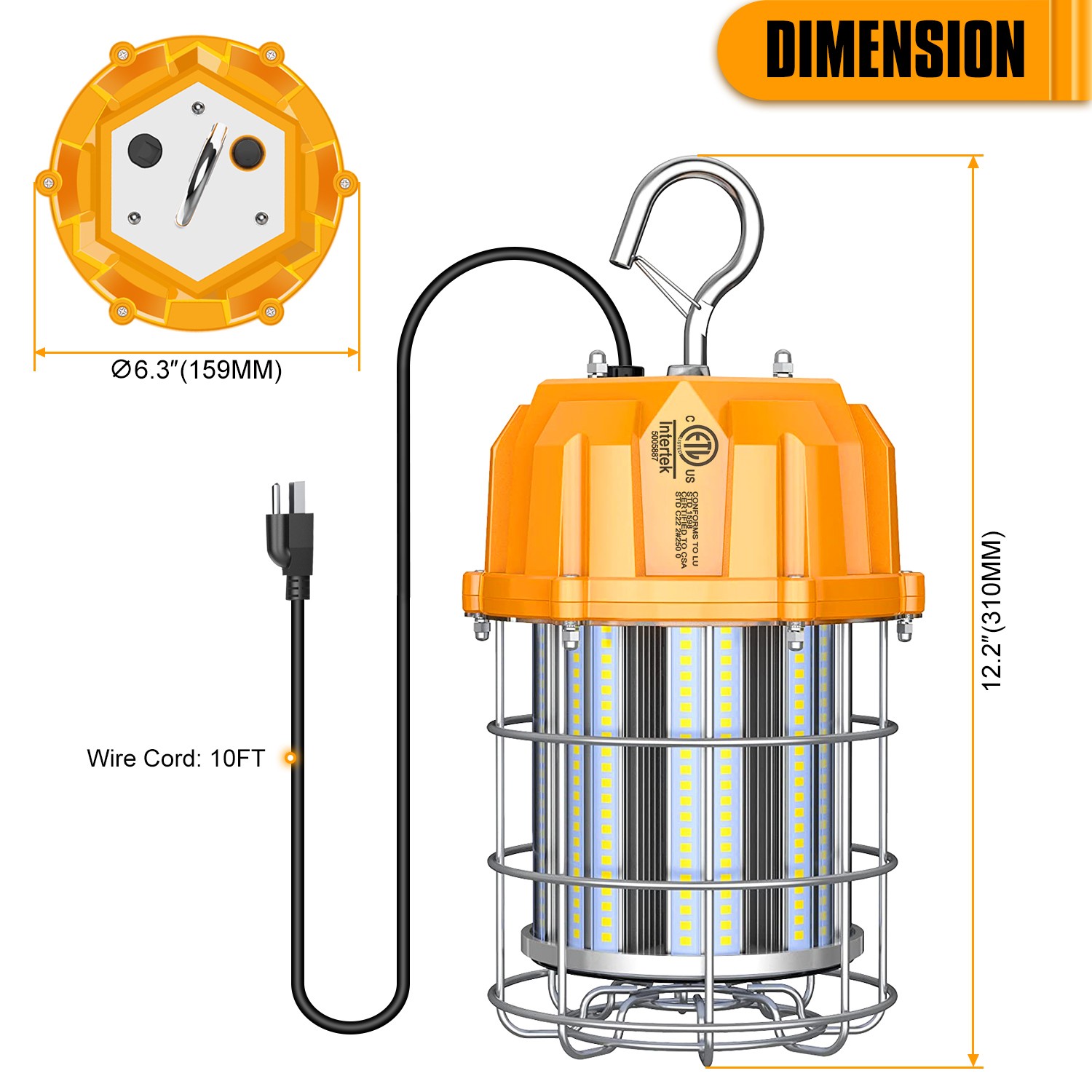 2Pack LED Temporary Work Light 100W Constructions Warehouse High Bay Light 5000K