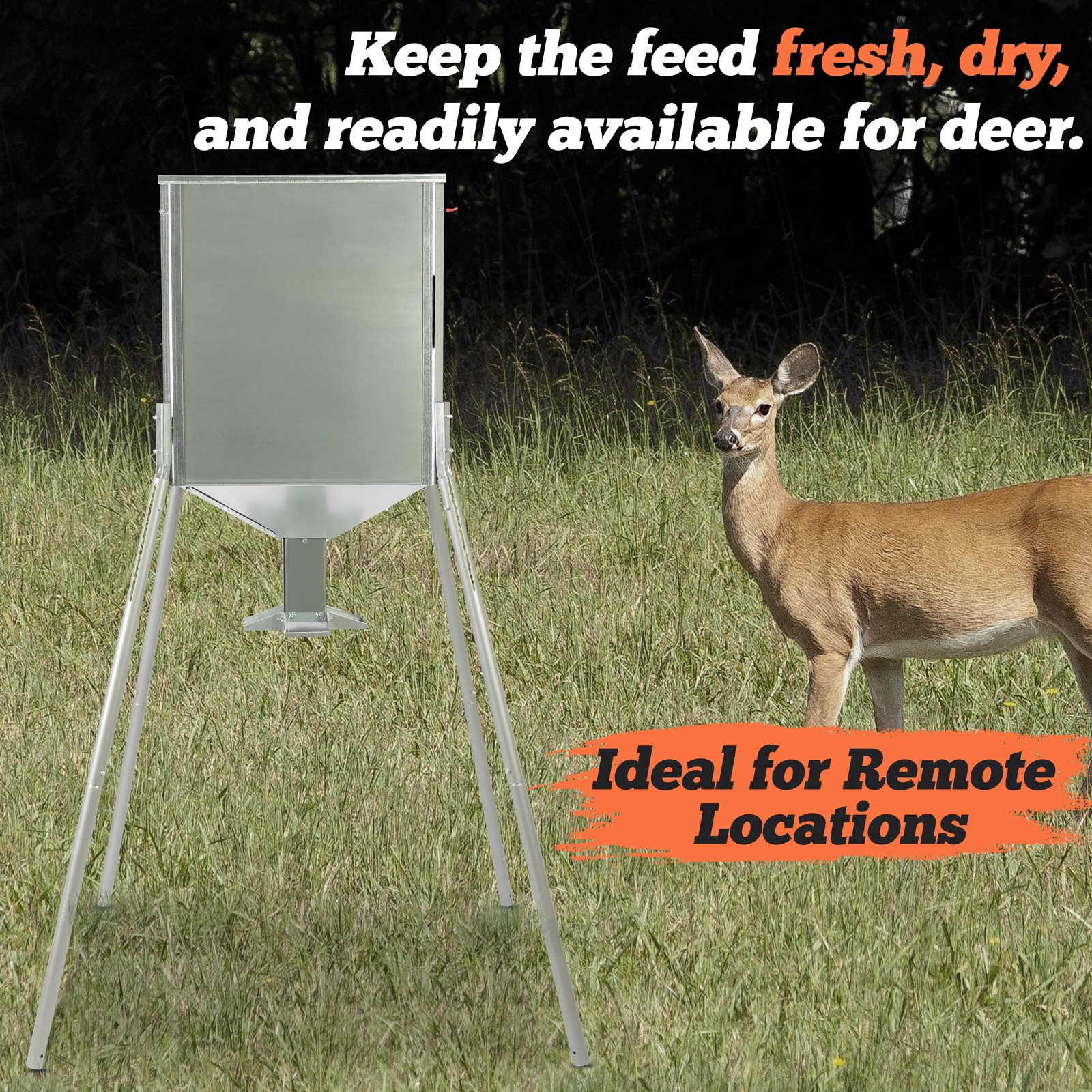 Steel 450lb Gravity Feeder Zinc-Plated For Deer Turkey Big Wild Game Hunting