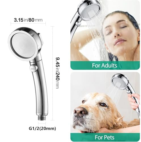 High Pressure Handheld Shower Head with ON/OFF Pause Switch - 3-Spray Settings