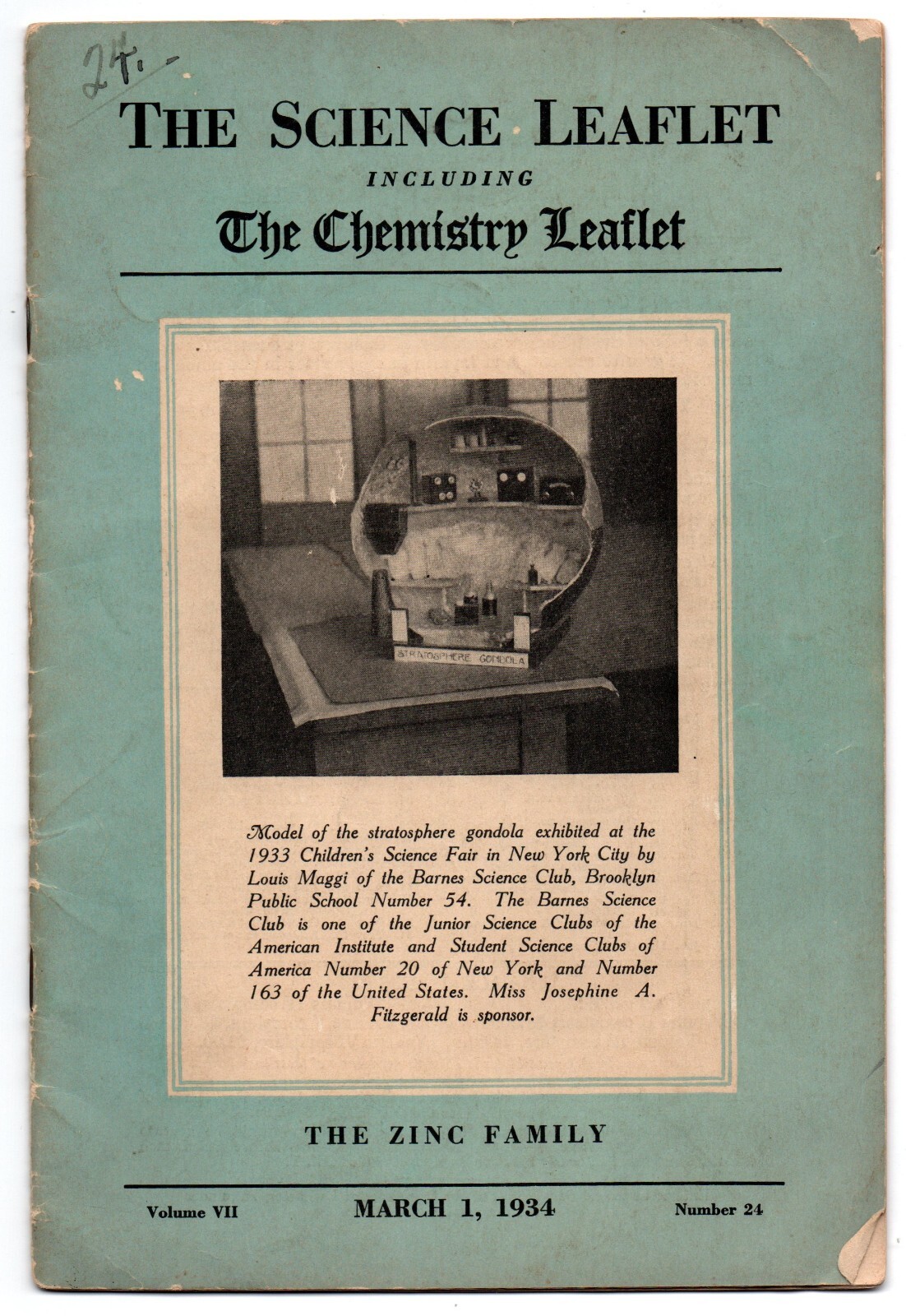 Vintage Science Leaflet Magazine spherical stratospheric gondola 1933