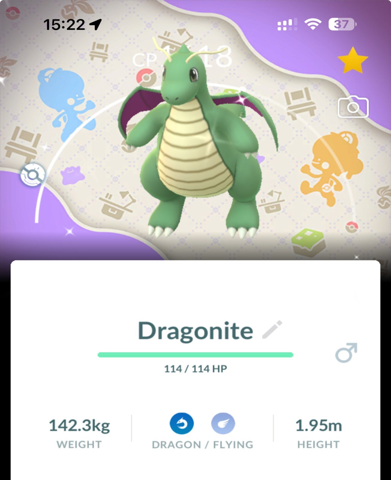 Shiny Dragonite Special Background Pokopia PTCs 0r TRADE