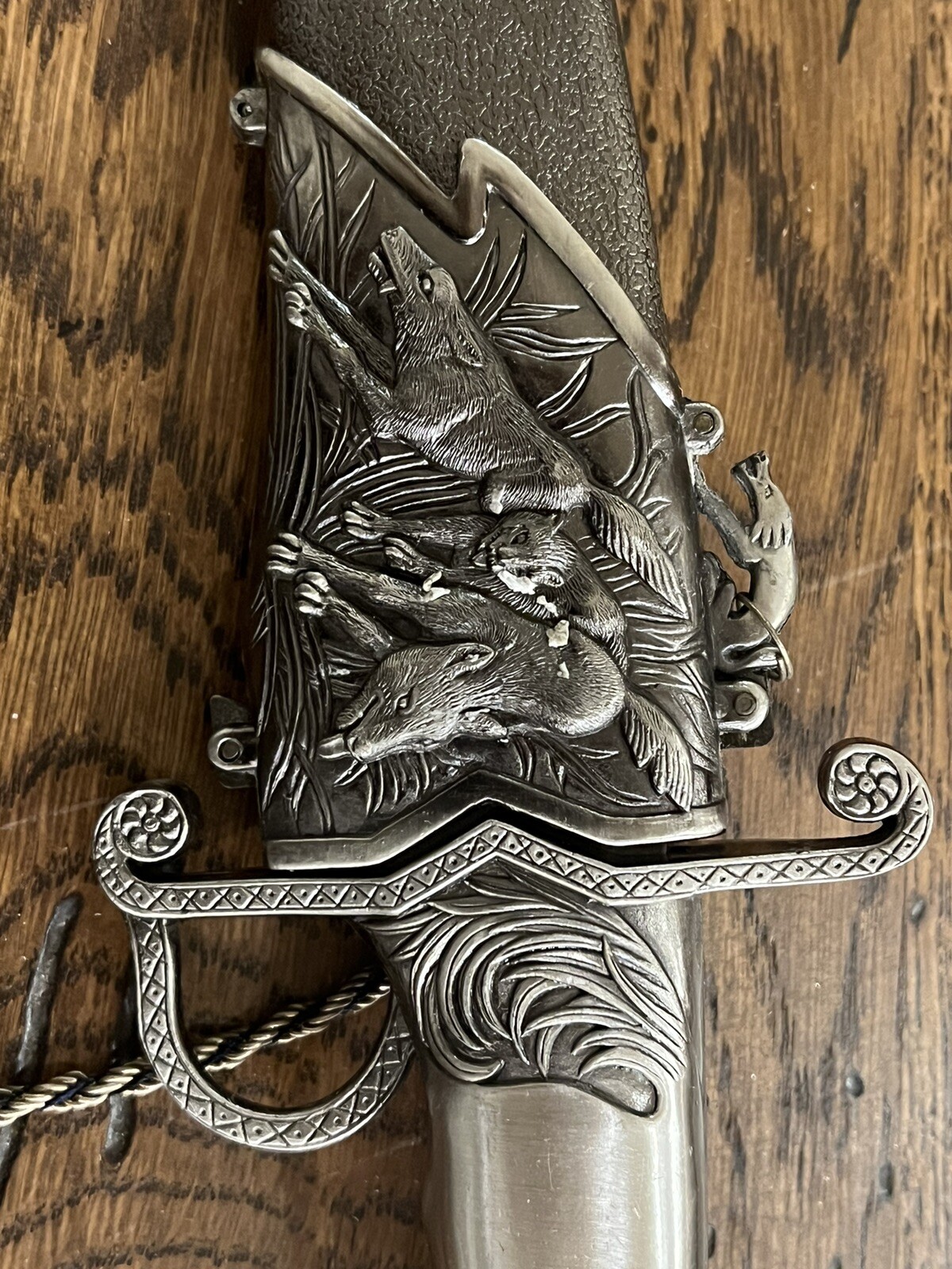 Pewter Hunting Dagger With Decorative Wolves