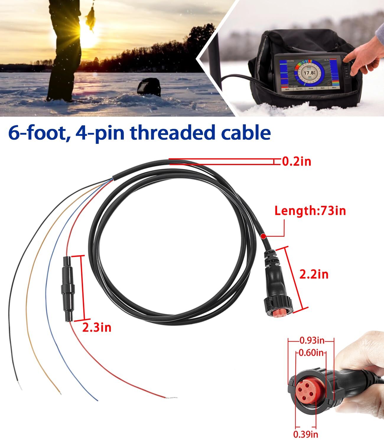 Power/Data Cable Threaded 4-Pin for Garmin Transducers echoMAP 010-12445-00