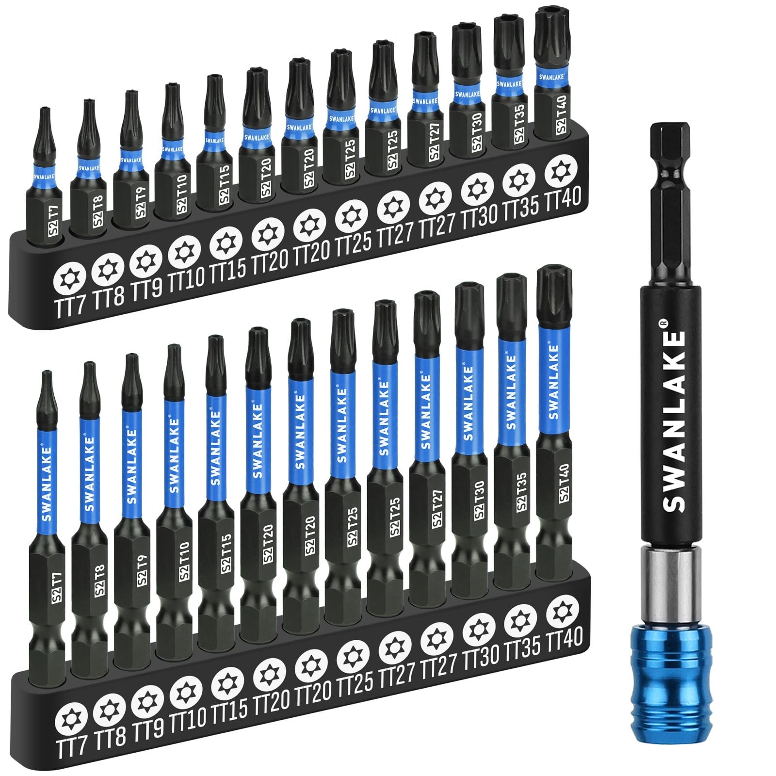 SWANLAKE Impact Torx Bit Set, 27-piece (TT7-TT40) 1''&2'' Upgraded Version
