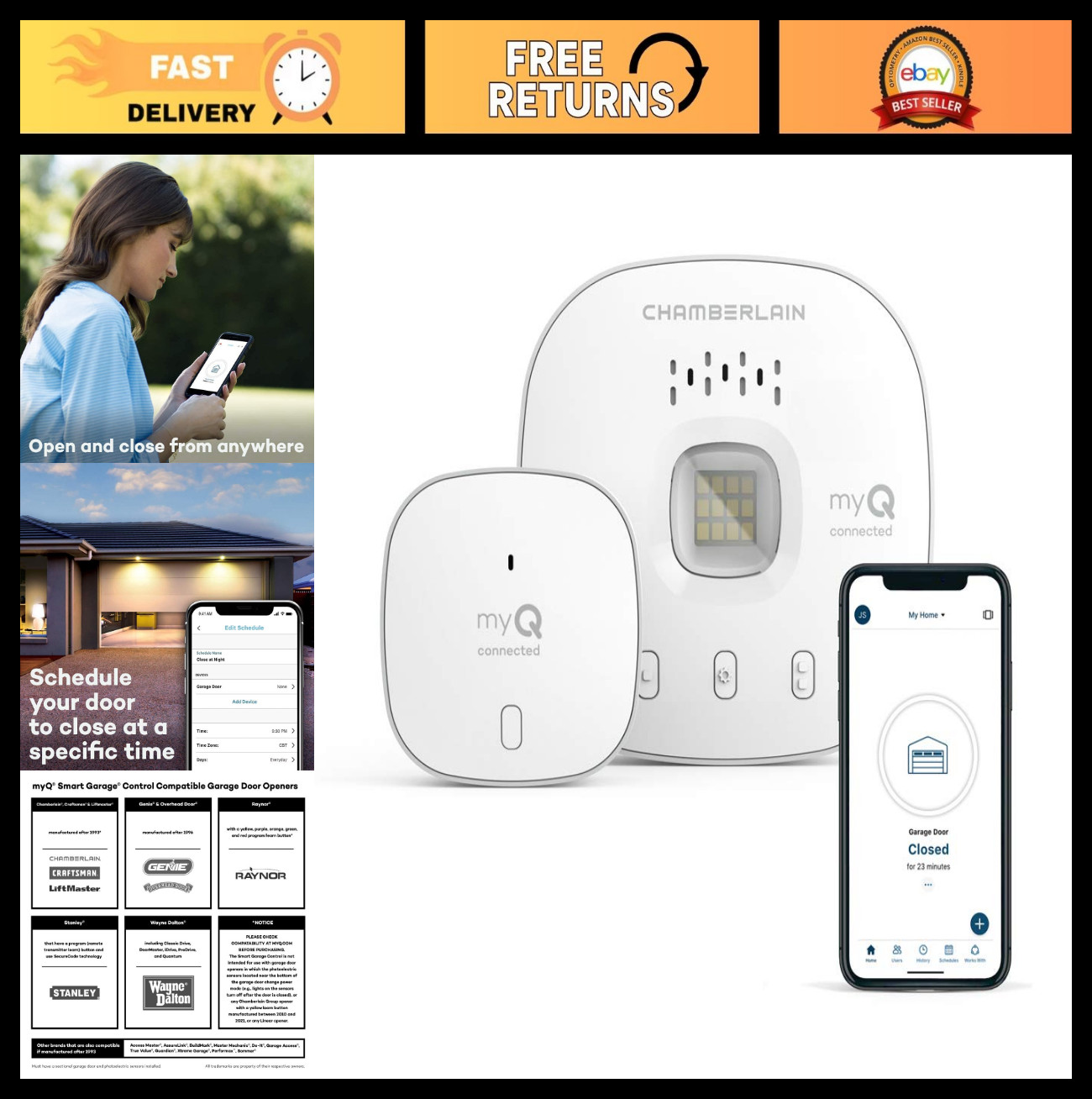 Smart Garage Control Hub & Sensor - Wireless WiFi & Bluetooth, Smartphone Compat