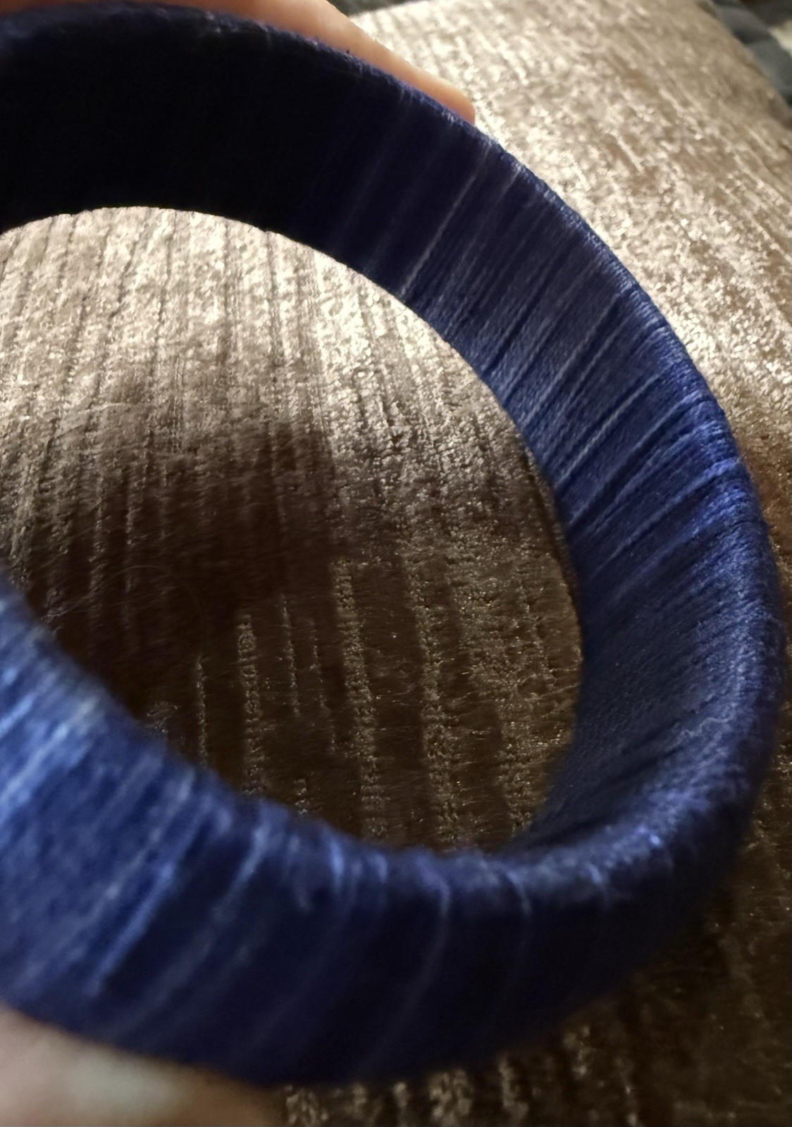 Hand wrapped Blue Fiber Bangle Bracelet